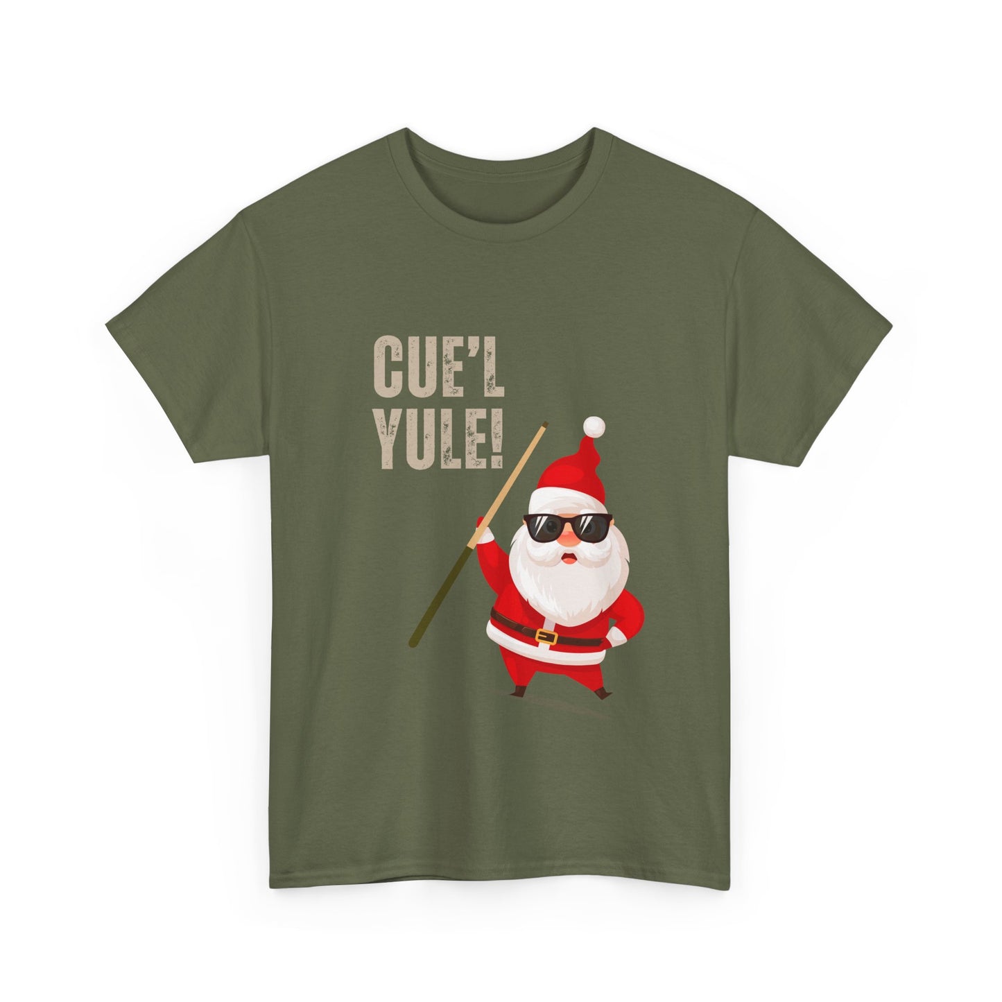 Santa Pool Cue T-Shirt — 'Cue'l Yule!' Funny Christmas Tee for Billiards Lovers