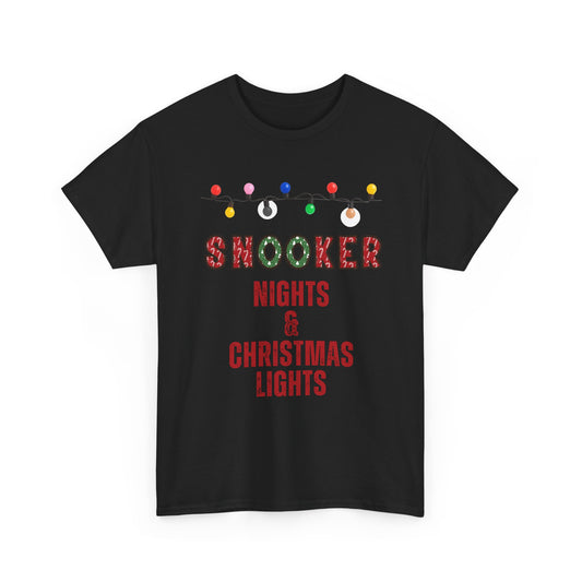 Snooker Nights & Christmas Lights Tee — Holiday Billiards T-Shirt