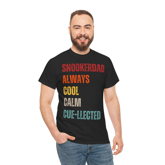 Snooker Dad T‑Shirt - "Snokerdad. Always. Cool. Calm. Cue-llected." Retro Pool Player Tee
