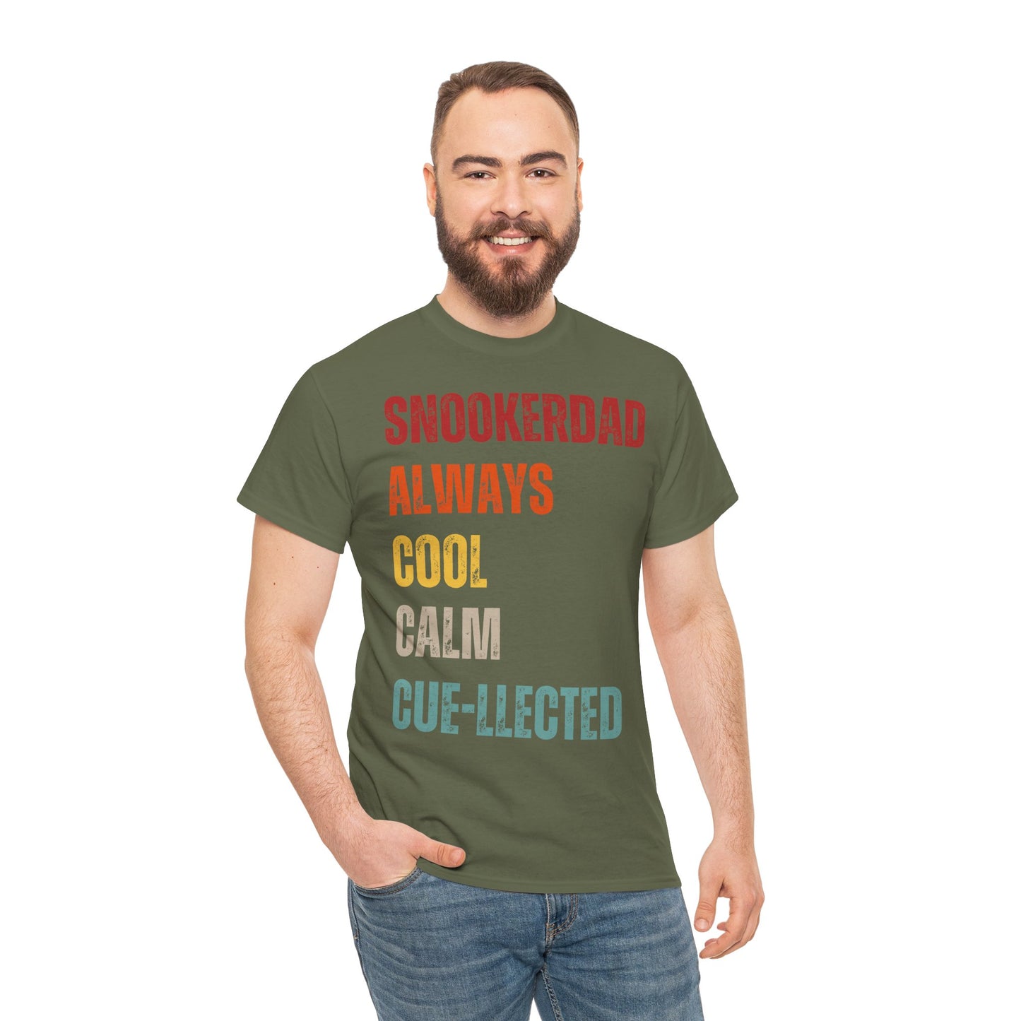 Snooker Dad T‑Shirt - "Snokerdad. Always. Cool. Calm. Cue-llected." Retro Pool Player Tee