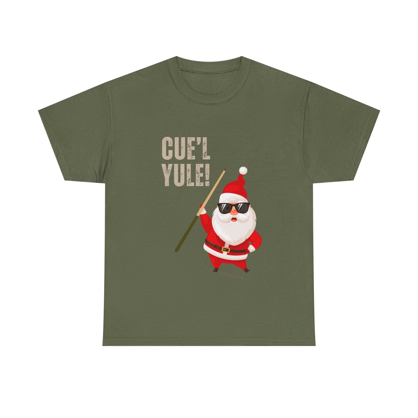 Santa Pool Cue T-Shirt — 'Cue'l Yule!' Funny Christmas Tee for Billiards Lovers