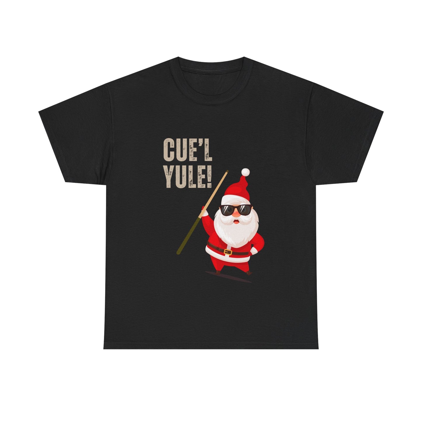 Santa Pool Cue T-Shirt — 'Cue'l Yule!' Funny Christmas Tee for Billiards Lovers