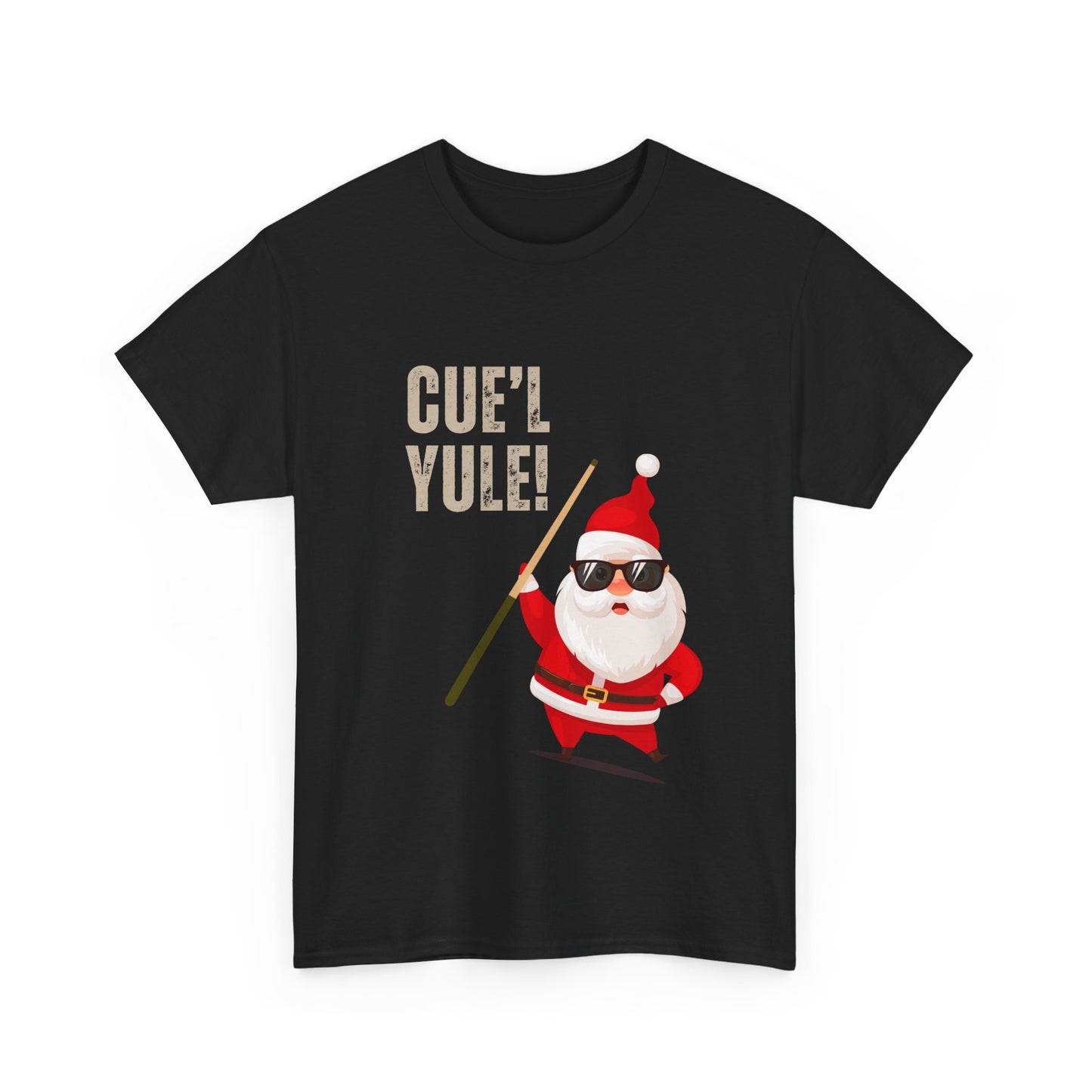 Santa Pool Cue T-Shirt — 'Cue'l Yule!' Funny Christmas Tee for Billiards Lovers