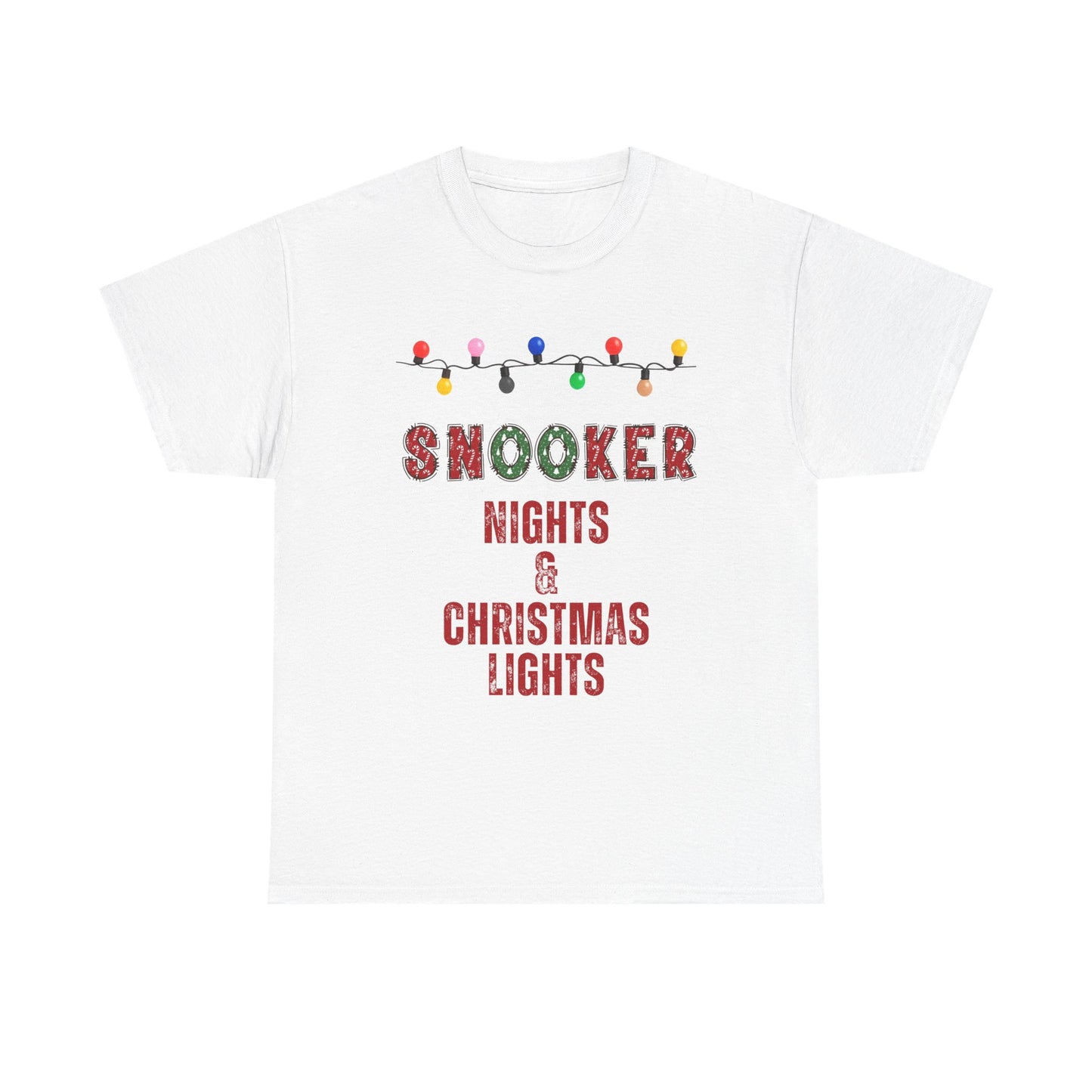 Snooker Nights & Christmas Lights Tee — Holiday Billiards T-Shirt