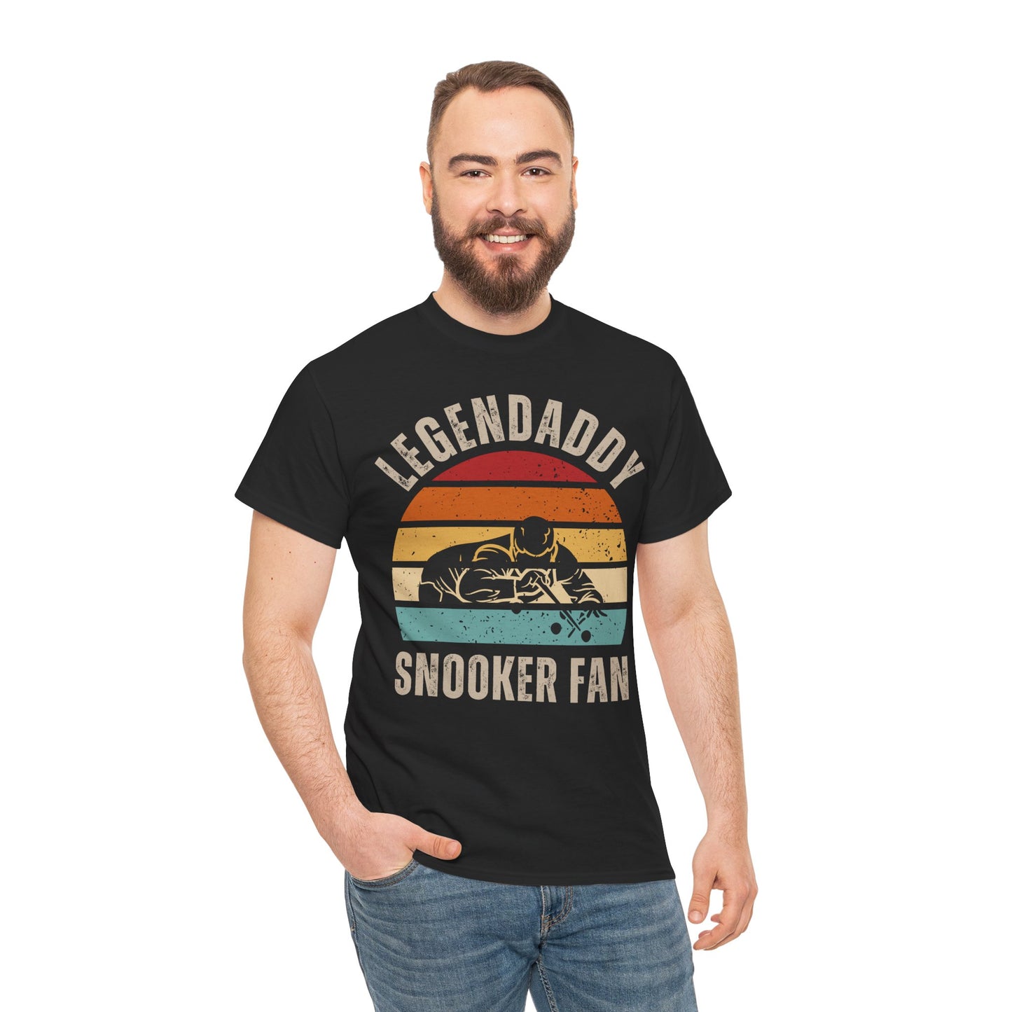 Legendaddy Snooker Fan T-Shirt — Retro Sunset Cue Tee for Billiards Lover Dad