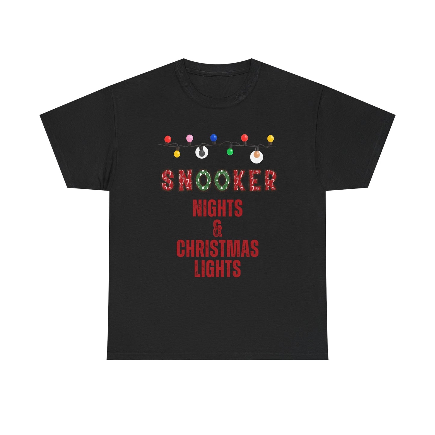 Snooker Nights & Christmas Lights Tee — Holiday Billiards T-Shirt